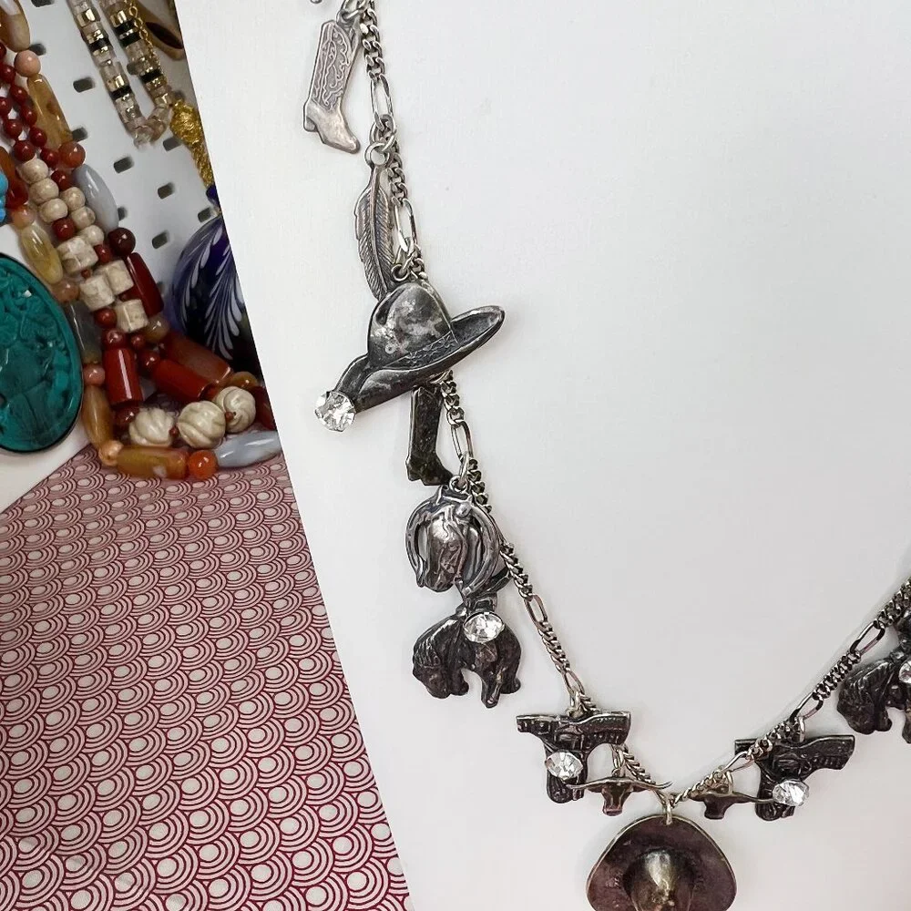 La Contessa Mary DeMarco Western Cowgirl Charm Silver Tone Necklace AND Earrings - Picture 6 of 13